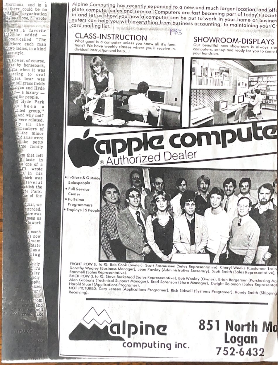 Alpine Computing Inc. — Apple Authorized Dealer, Logan Utah, 1983